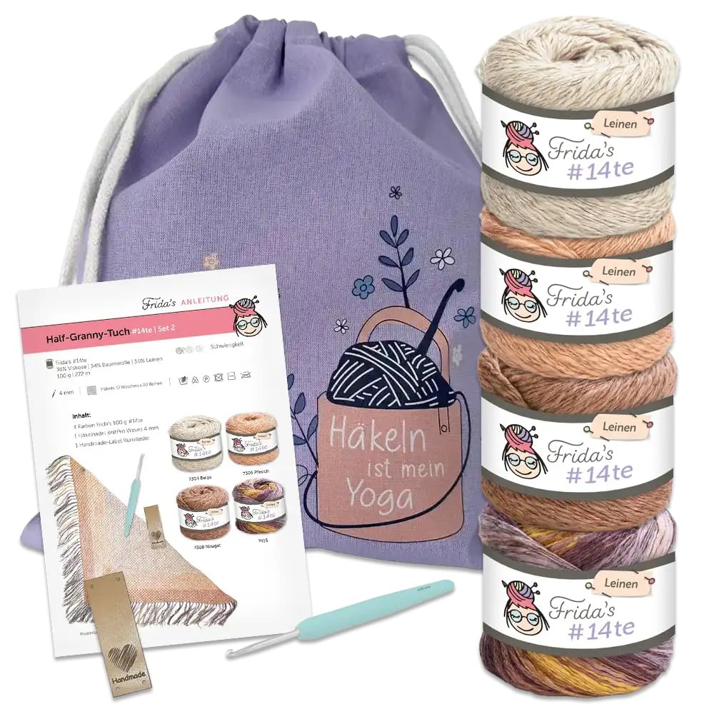 Frida's Wollhaus Masche in der Tasche | Dreieckstücher - 4 Varianten Häkelset Kreativset Geschenk DI
