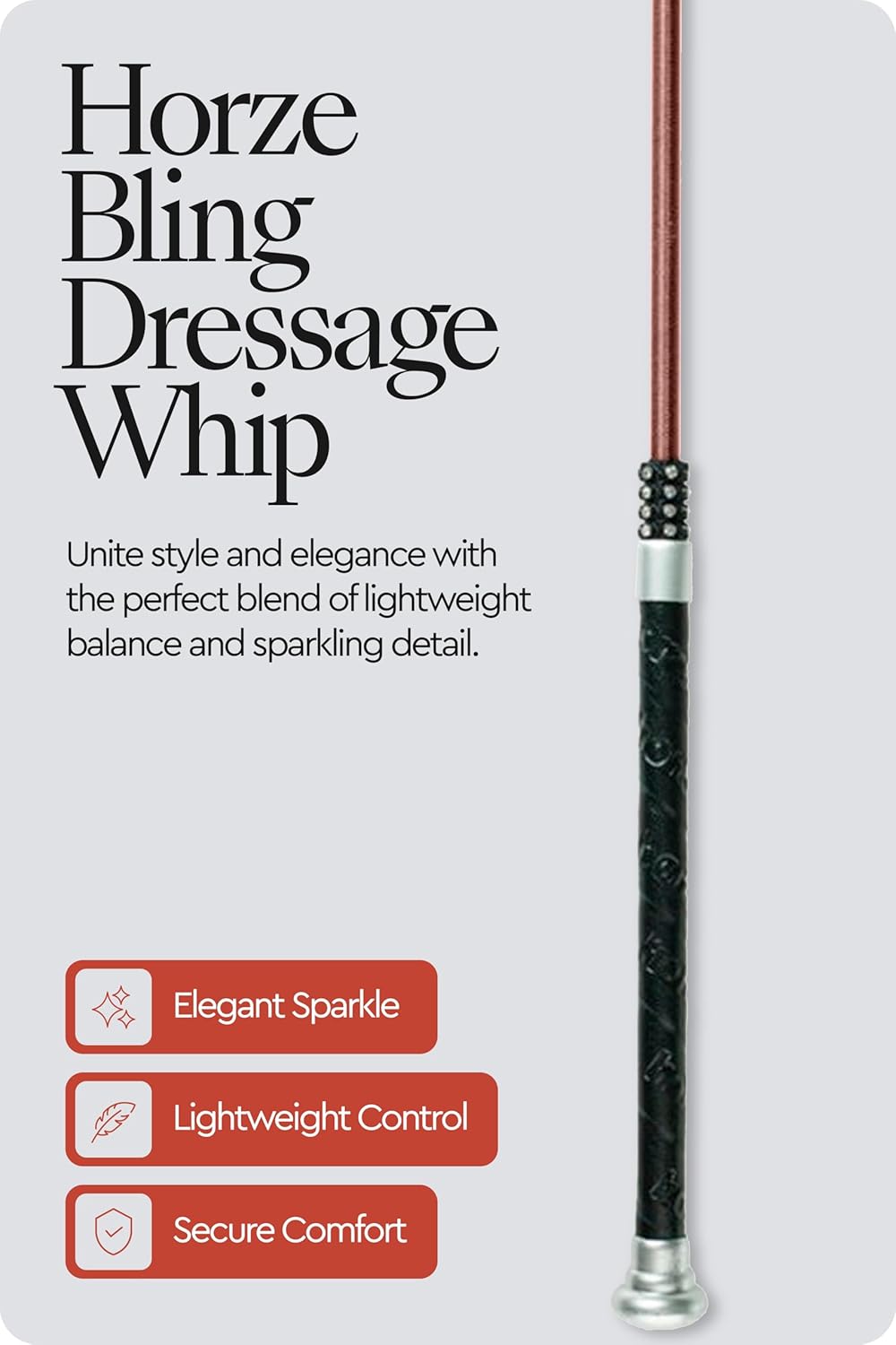 Horze Lightweight Dressage Whip with Bling and Leather Grip Handle Marron(BR) 120, Marron(BR) 120