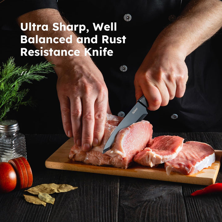 Yabano Messerblock Set, 7 teilig Messerset mit Messerblock und integriertem Messerschärfer,Küchenmes