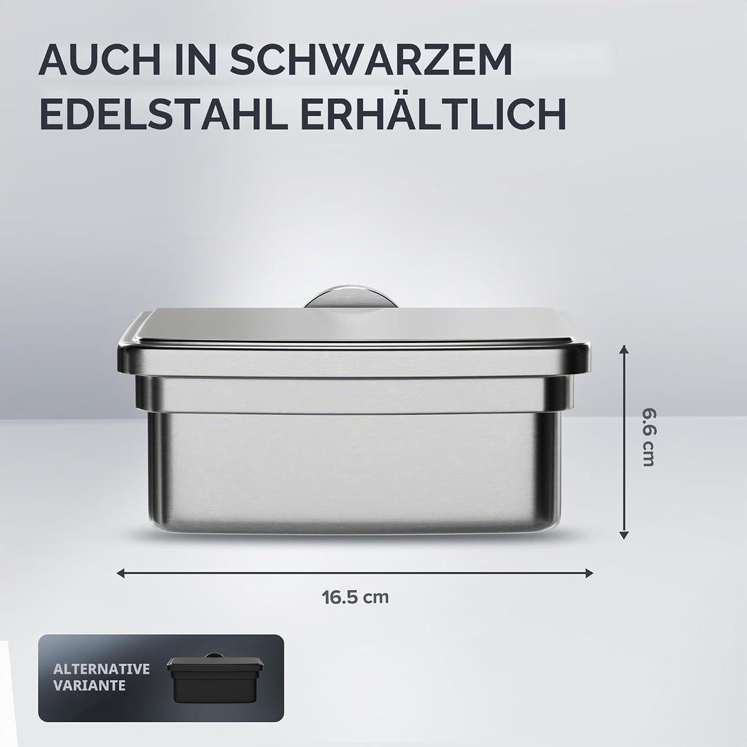 ovimar Feuchttücher Box mit Deckel Taksensand | in edlem Silber poliertem Edelstahl | zum Bohren | D