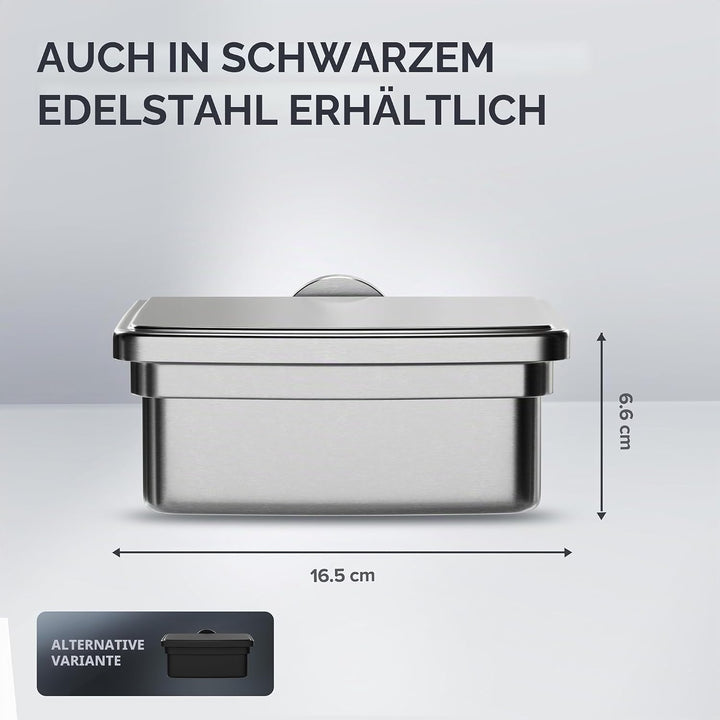 ovimar Feuchttücher Box mit Deckel Taksensand | in edlem Silber poliertem Edelstahl | zum Bohren | D