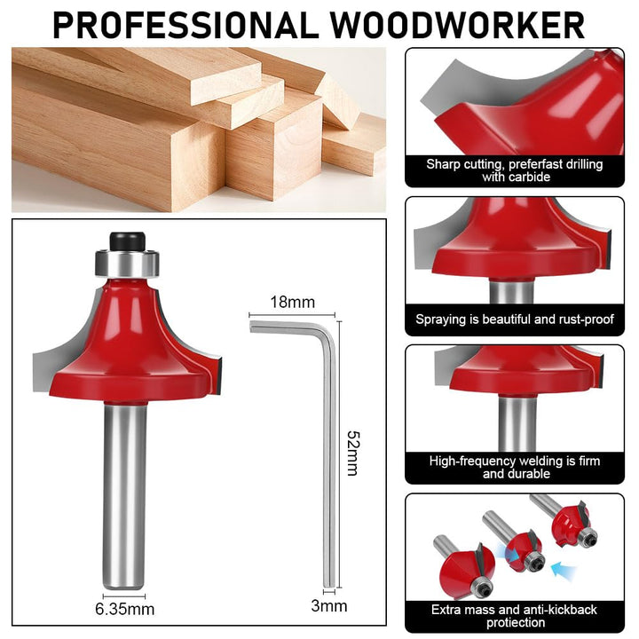 flintronic Fräser-Set, 6.35MM Fräsen Werkzeug Set, 15-tlg Holzkoffer Geschmiedeter Werkzeugstahl Obe