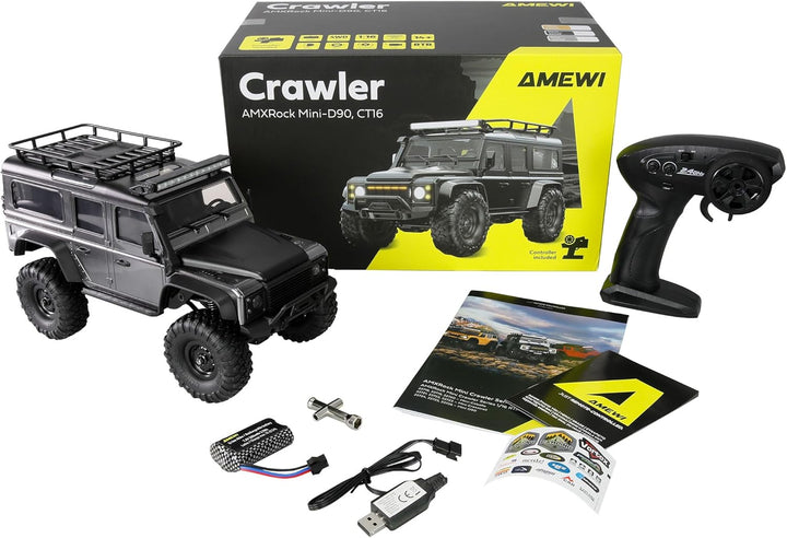 Amewi AMXRock Mini-D90 Scale Crawler 4WD 1:16 RTR grau inkl. Fernsteuerung, Akku, Ladekabel
