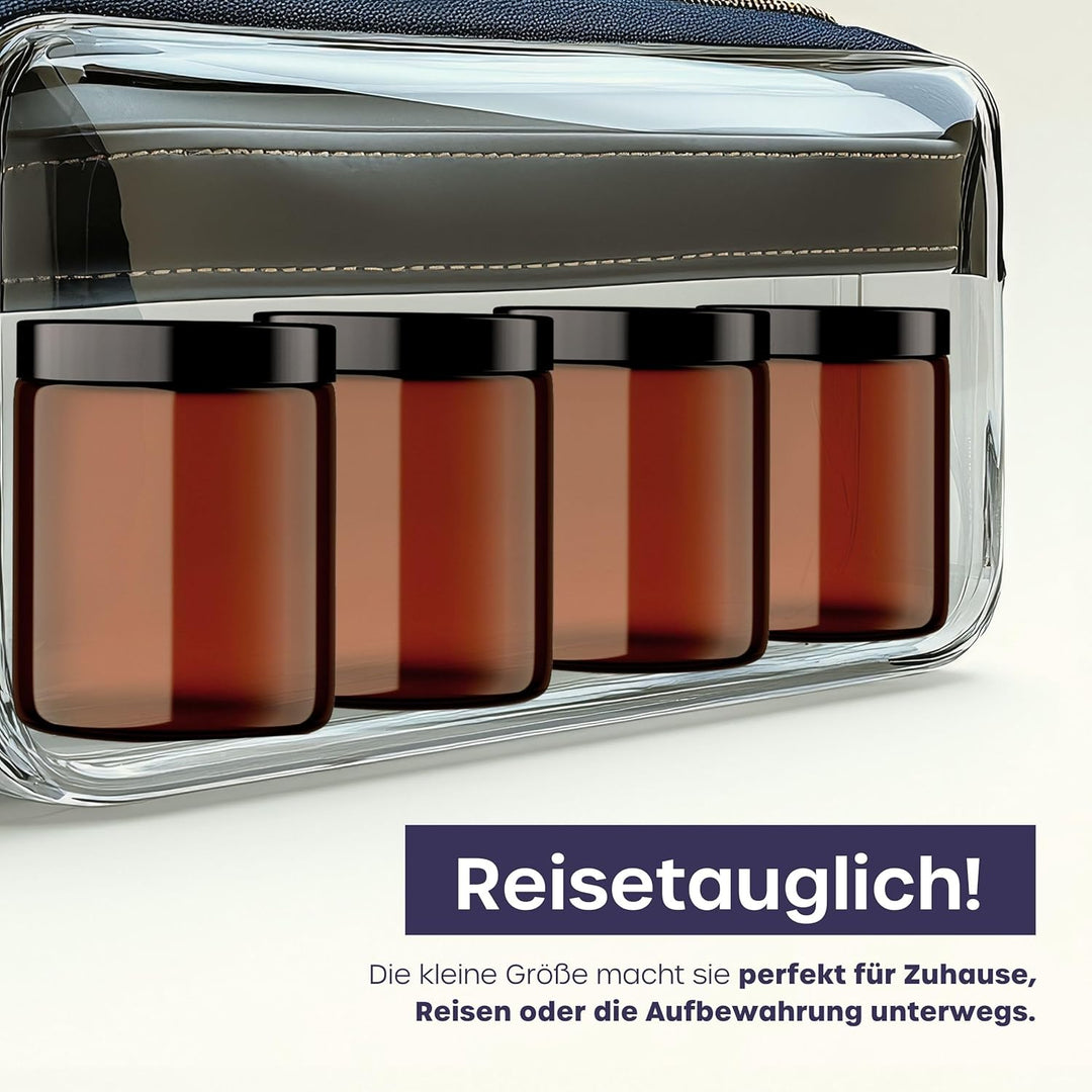 volila Braunglas Salbentiegel Gläschen mit Deckel (240ml x 12 Stück) - Glastiegel Creme Dosen zum Be