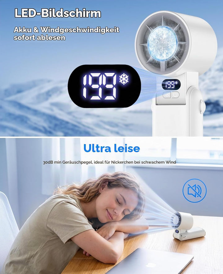 MoKo Handventilator mit Kühlplatte, 6000 mAh, 13000 RPM, 199 Stufen | Mini Ventilator und Kühlventil