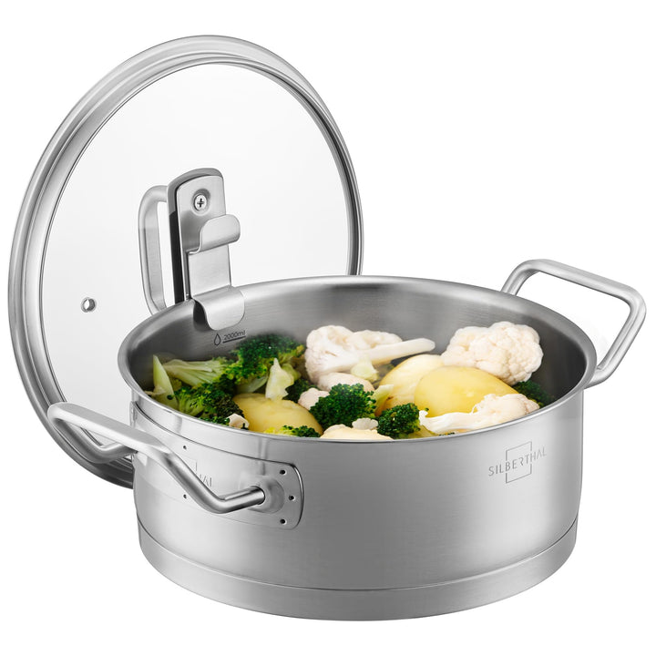 SILBERTHAL Kochtopf Induktion 20 cm - Edelstahl - 2,5L - Topf mit Deckel zum Einhängen - Für alle He