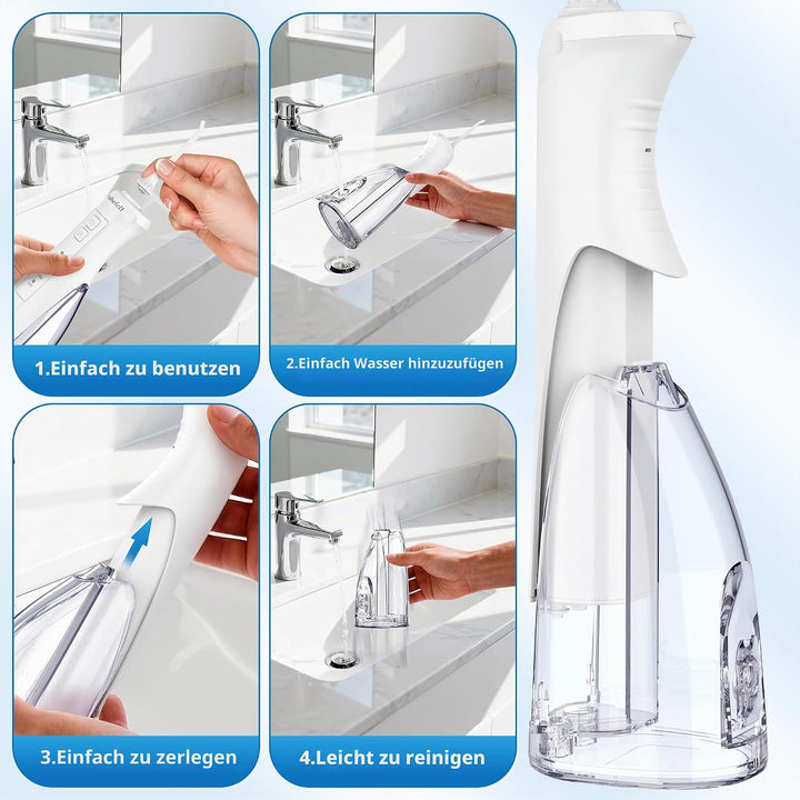 Oral Irrigator Professionell Kabellos, 300 ML Wiederaufladbare Wasserzahnreiniger mit 4 Düsen und 4