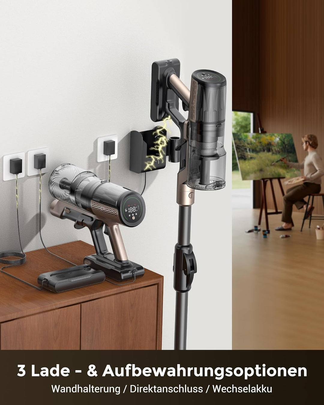 Proscenic P20 Akku Staubsauger mit Wischfunktion, 70KPa 70 Mins 680W Staubsauger Kabellos mit Selbst