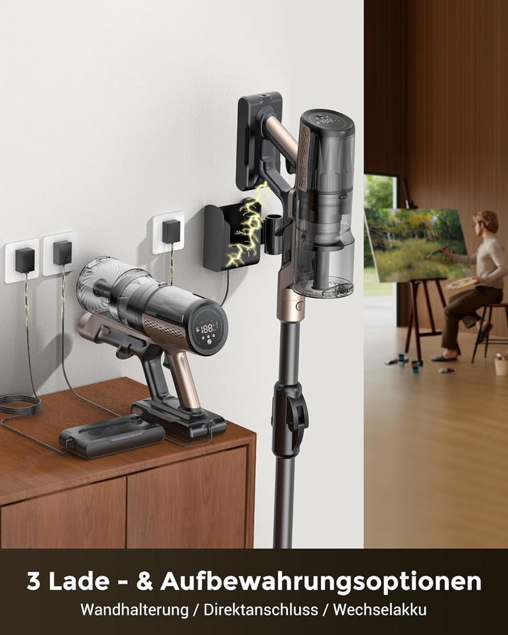 Proscenic P20 Akku Staubsauger mit Wischfunktion, 70KPa 70 Mins 680W Staubsauger Kabellos mit Selbst