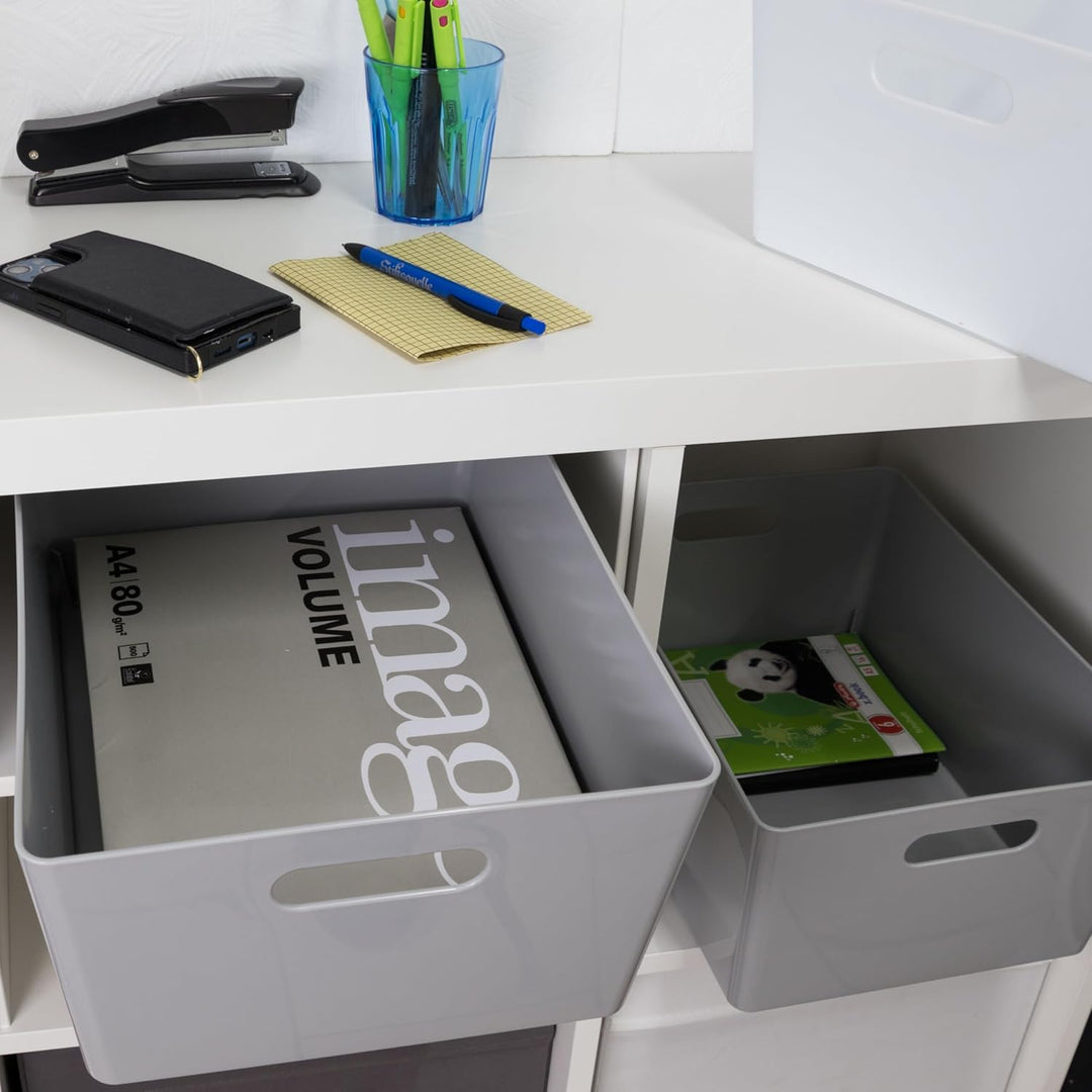 6x Ordnungsboxen - 15cm hoch - GRAU - 35x26x15cm - 11,5 Liter - DINA4 - Ordnungskorb - Schubladenorg