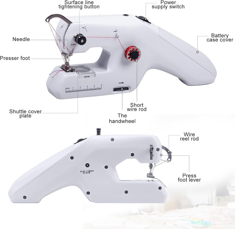 Roadtime Handnähmaschine mit Doppelfaden, Tragbare Elektrische Mini Nähmaschine für Anfänger mit Näh
