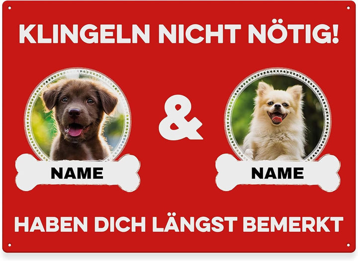 Hunde Schild personalisiert - Klingeln nicht nötig - Metallschild mit Foto und Name für aussen, wett