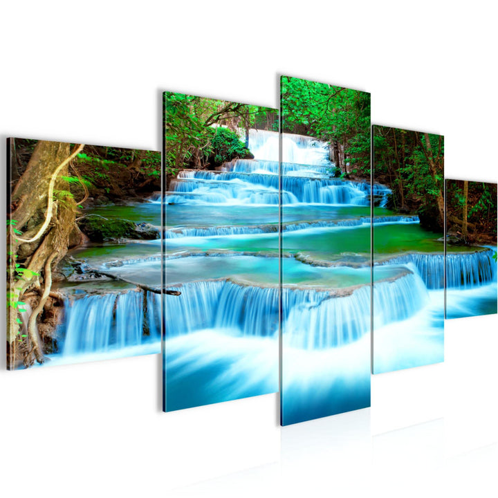 Runa Art Bild Schlafzimmer Wohnzimmer Wasserfall Landschaft 5 Teilig Berge Blau Grün Wandbilder auf