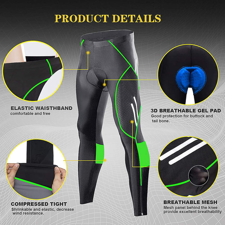 MEETWEE Herren Radlerhose Lange Fahrradhose, Kompression Radhose Leggings Radsport Hose für Männer E