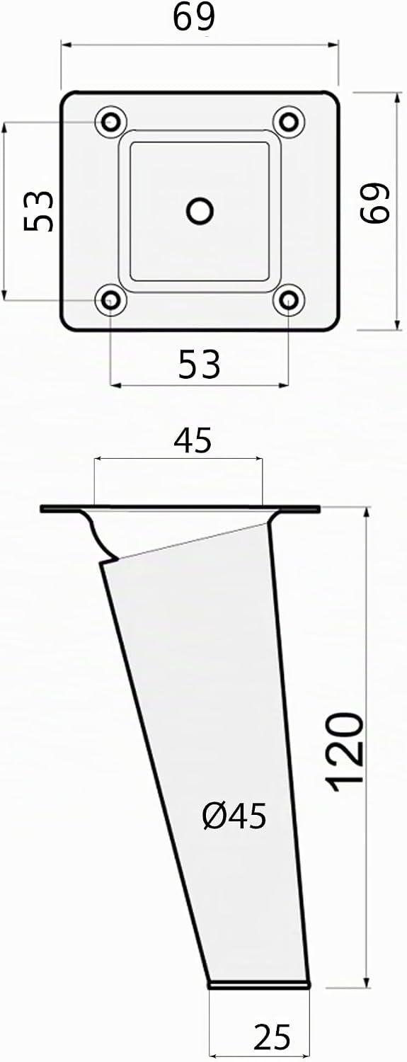 Sossai Möbelfüsse aus Naturholz Buche unbehandelt, Clif Square HMF4, 12 cm hoch, eckig, schräge Ausf