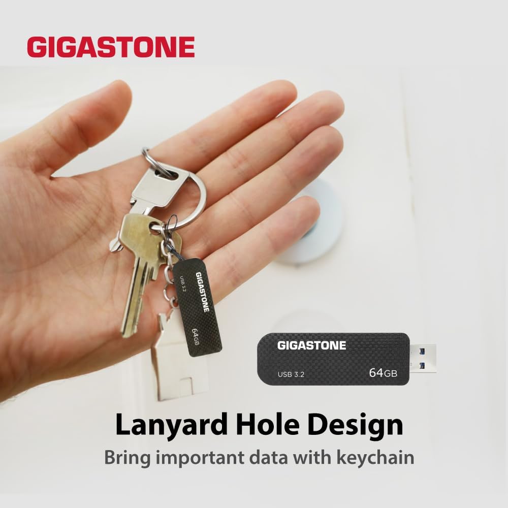 Gigastone Z30 USB-Stick (64 GB, USB 3.2 Gen1, ohne Kappe, einziehbares Design, Karbonfaser-Daumenlau