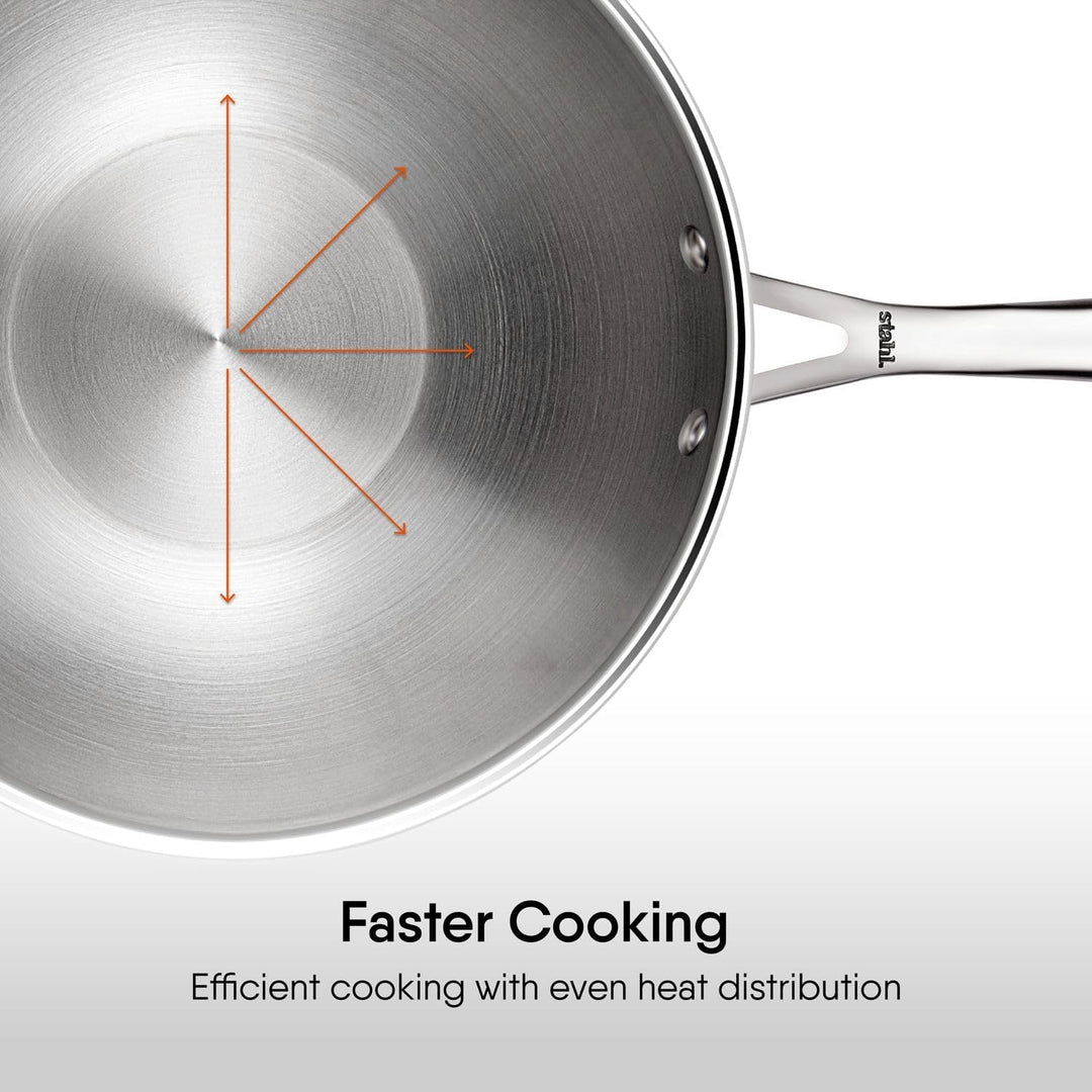 Stahl Artisan Triply Edelstahl-Wok mit Deckel, tiefe Bratpfanne, Induktionsboden, Brat-Wok, Induktio