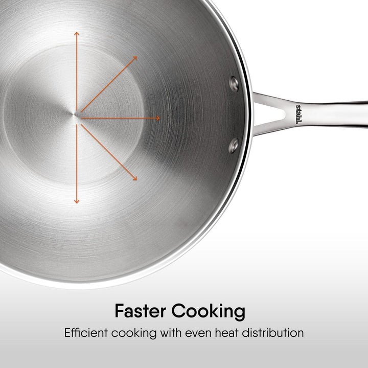 Stahl Artisan Triply Edelstahl-Wok mit Deckel, tiefe Bratpfanne, Induktionsboden, Brat-Wok, Induktio