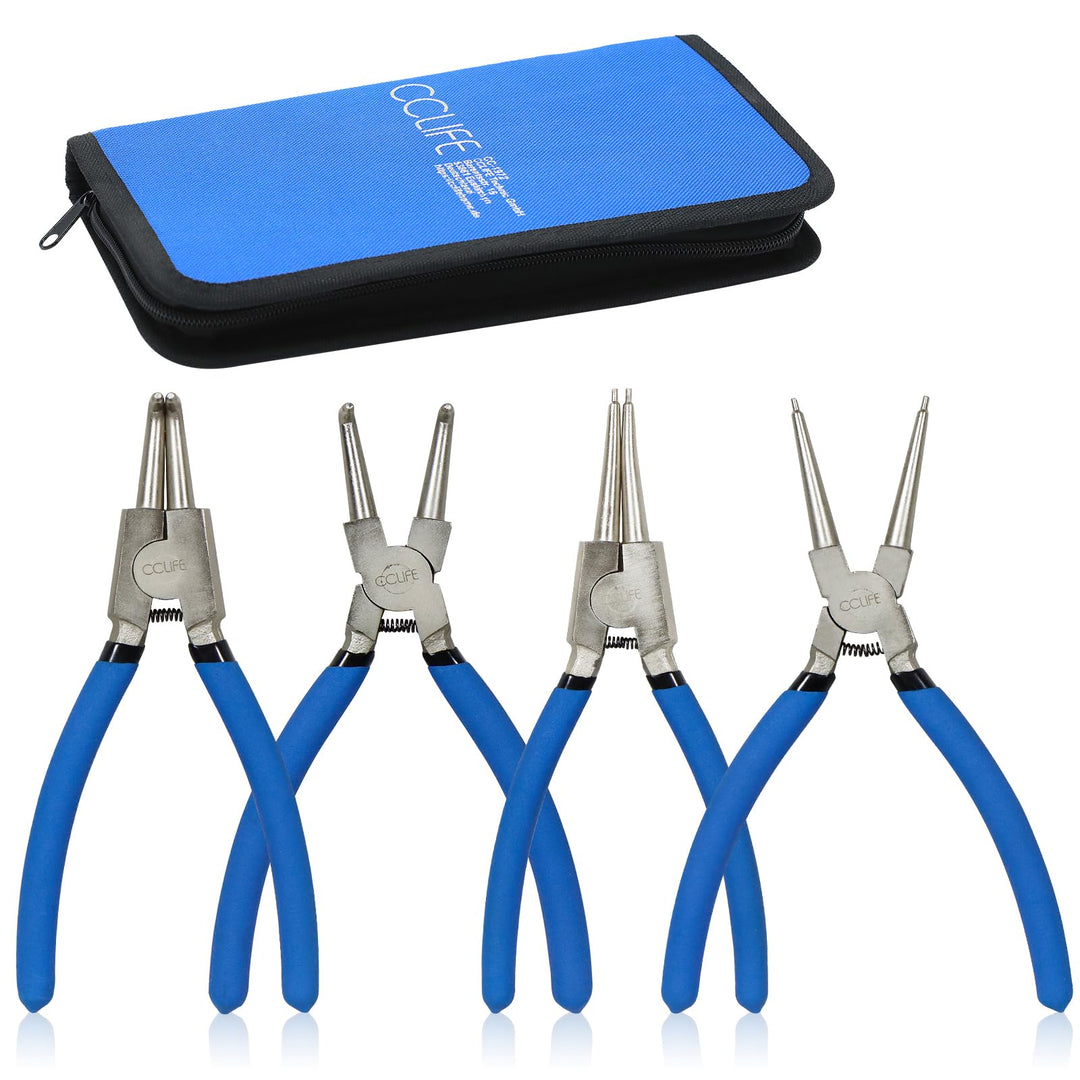 CCLIFE 4tlg Sprengringzangen Seegeringzange Set 175mm Zange Gerade & Gebogen für Sicherungsring Inne