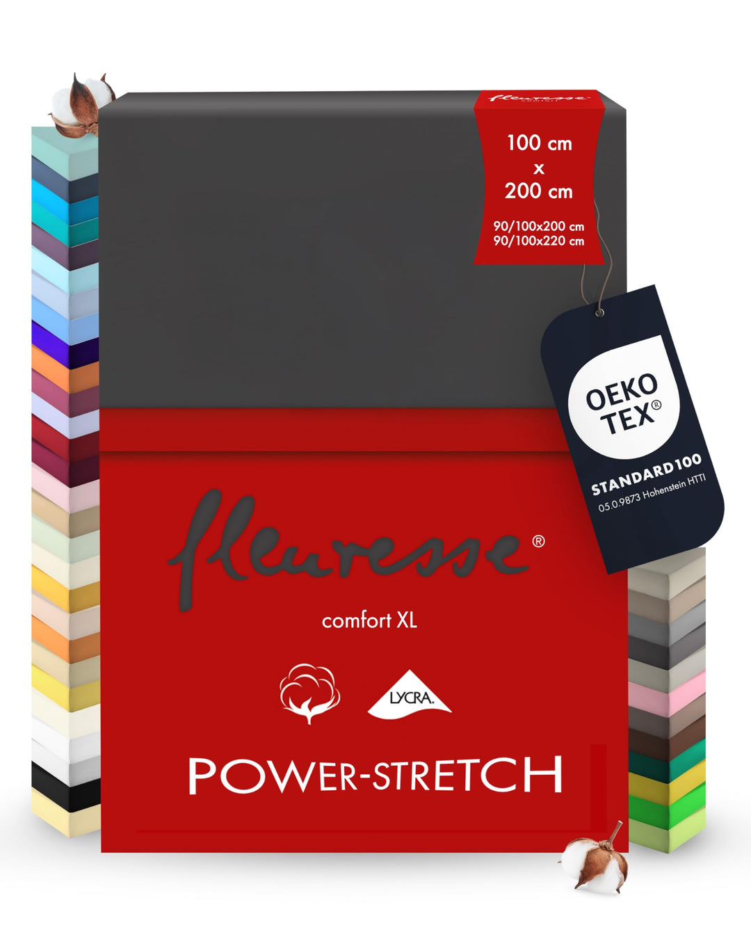 fleuresse 1119 XXL Jersey Stretch Spannbetttuch (96% Baumwolle, 4% Elasthan), mit Rumdumgummizug,100