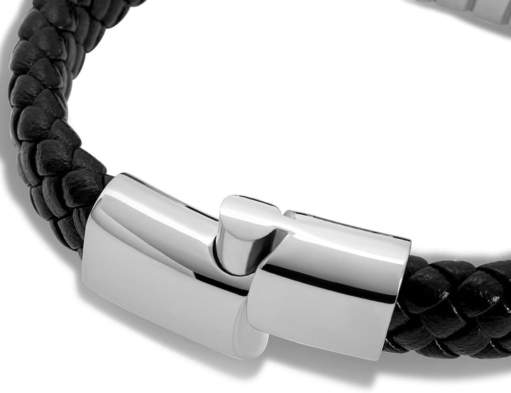 SERASAR Premium Lederarmband für Männer in Schwarz | Magnetverschluss aus Edelstahl in Schwarz, Silb