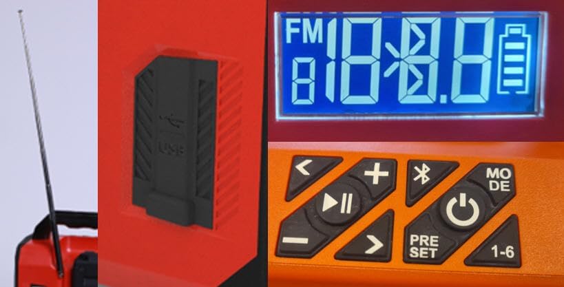 FERM Akku-Baustellenradio 20 V – Bluetooth 5.0 Lautsprecher mit FM-Radio, USB-Ladefunktion, Stereo 2