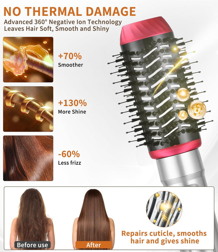 Haarstyler 6 in 1,Warmluftbürste mit 1000W Haarföhn,Lockenstab,Warmluftbürste,Rundbürstenföhn,Glättb