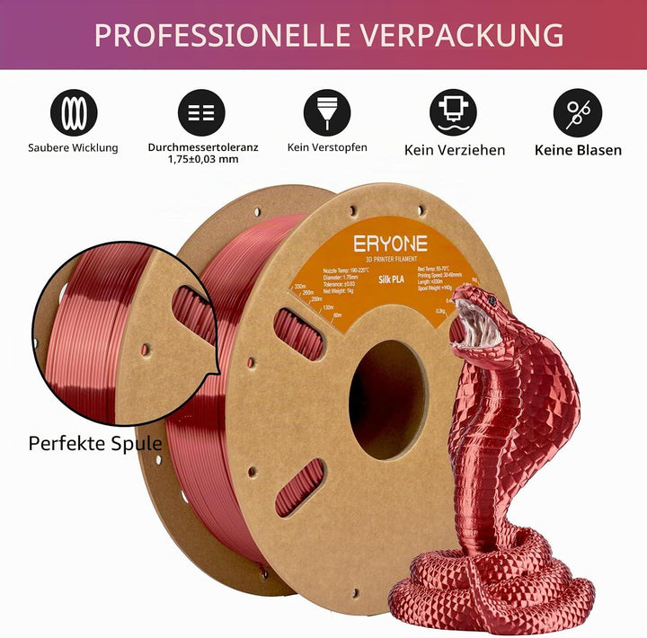 ERYONE Seiden PLA Filament 1.75mm, PLA Seiden Filament für 3D Drucker, 1.75mm +/- 0,03 mm, 1kg /Spul