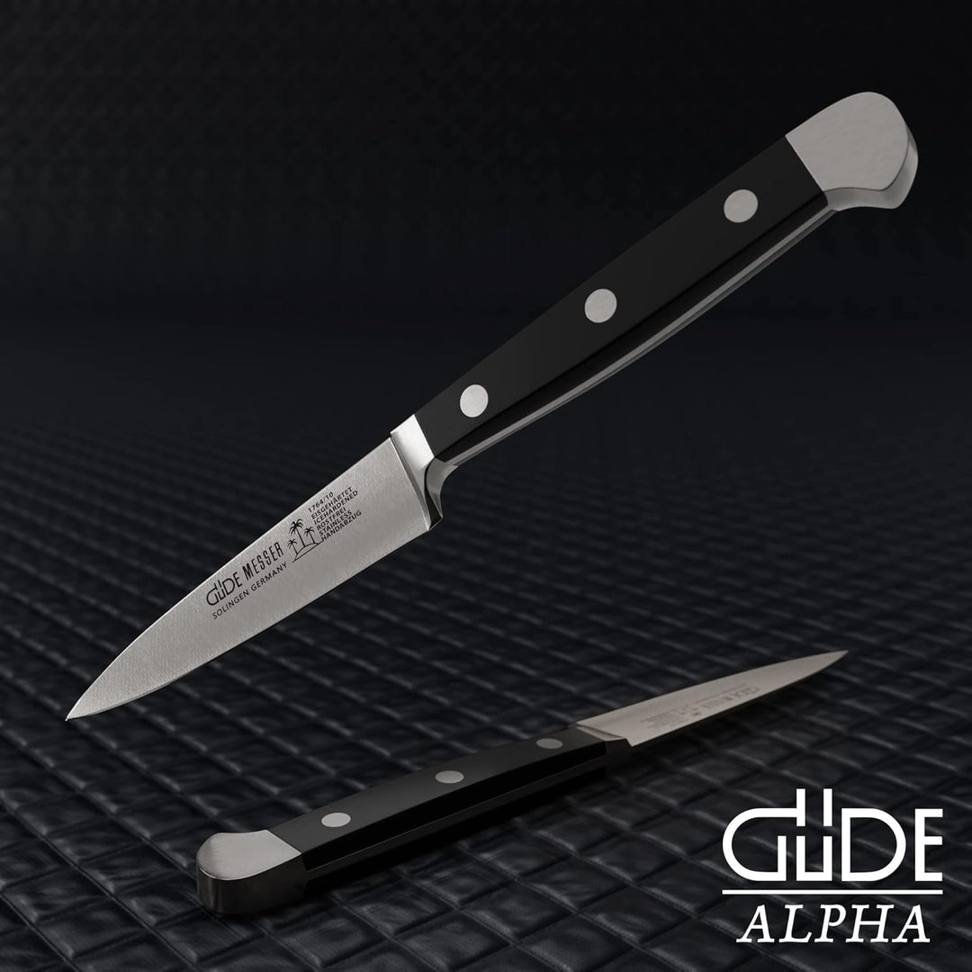 GÜDE Solingen - Spickmesser geschmiedet, 10 cm, POM schwarz, ALPHA, Office Messer, Doppelkropf, Hand