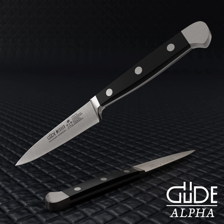 GÜDE Solingen - Spickmesser geschmiedet, 10 cm, POM schwarz, ALPHA, Office Messer, Doppelkropf, Hand
