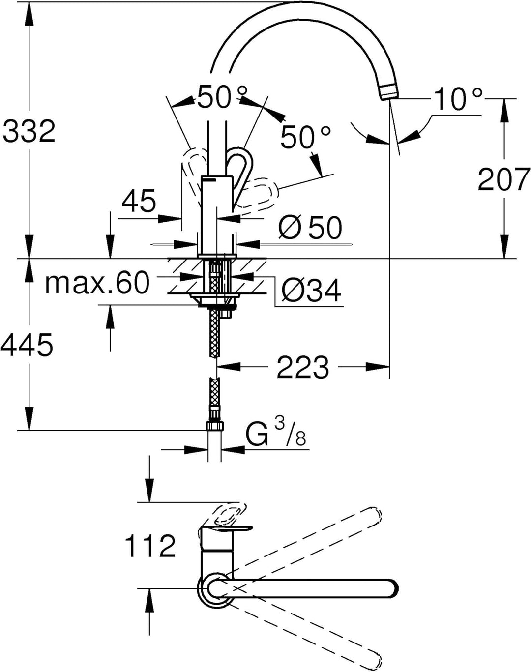 GROHEBauLoop - Einhand-Spültischbatterie (DN15, Einlochmontage, Schwenkbereich 360°), chrom, 3136800