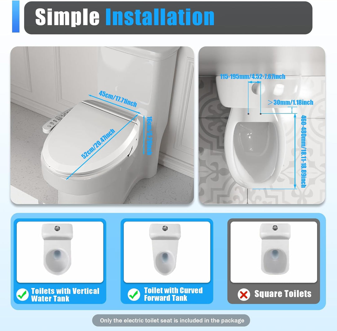 Bidet Sitz Smart Dusch, 220V Elektrischer Smart WC Dusch WC Sitz Beheizte Toilette, 32℃-48℃ Temperat