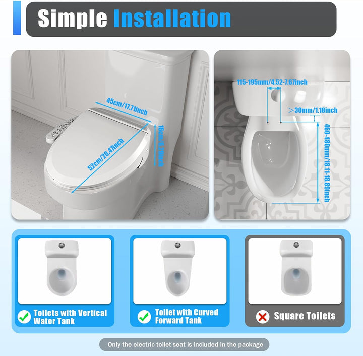 Bidet Sitz Smart Dusch, 220V Elektrischer Smart WC Dusch WC Sitz Beheizte Toilette, 32℃-48℃ Temperat