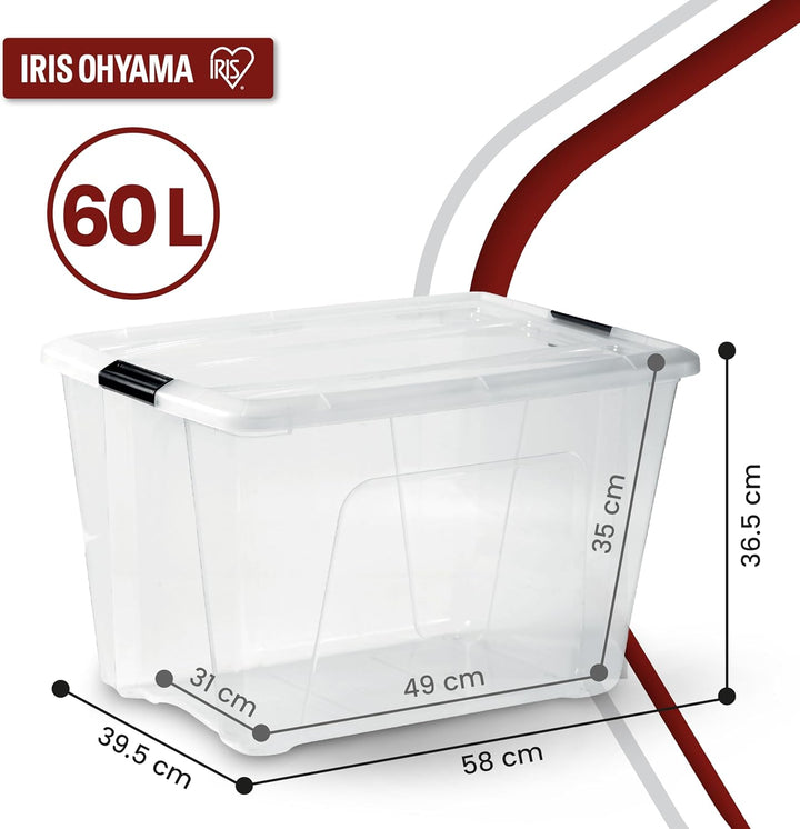 Iris Ohyama, 2er-Set, Aufbewahrungsboxen, 60 L, mit Clips, stapelbar, Wohnzimmer, Schlafzimmer, Gara