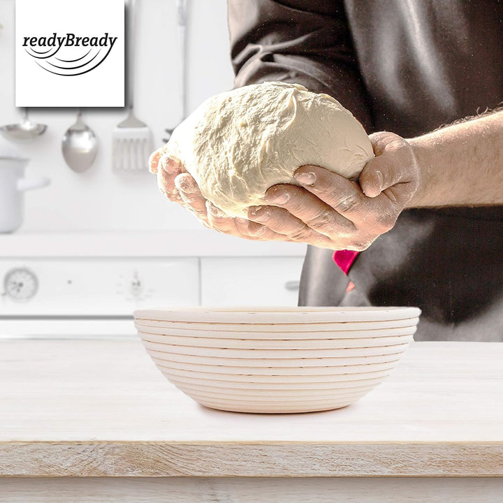 readyBready Gärkörbchen (rund, 22cm & 25cm) - hochwertiges Gärkorb Set zum Brotbacken inkl. Leinentü