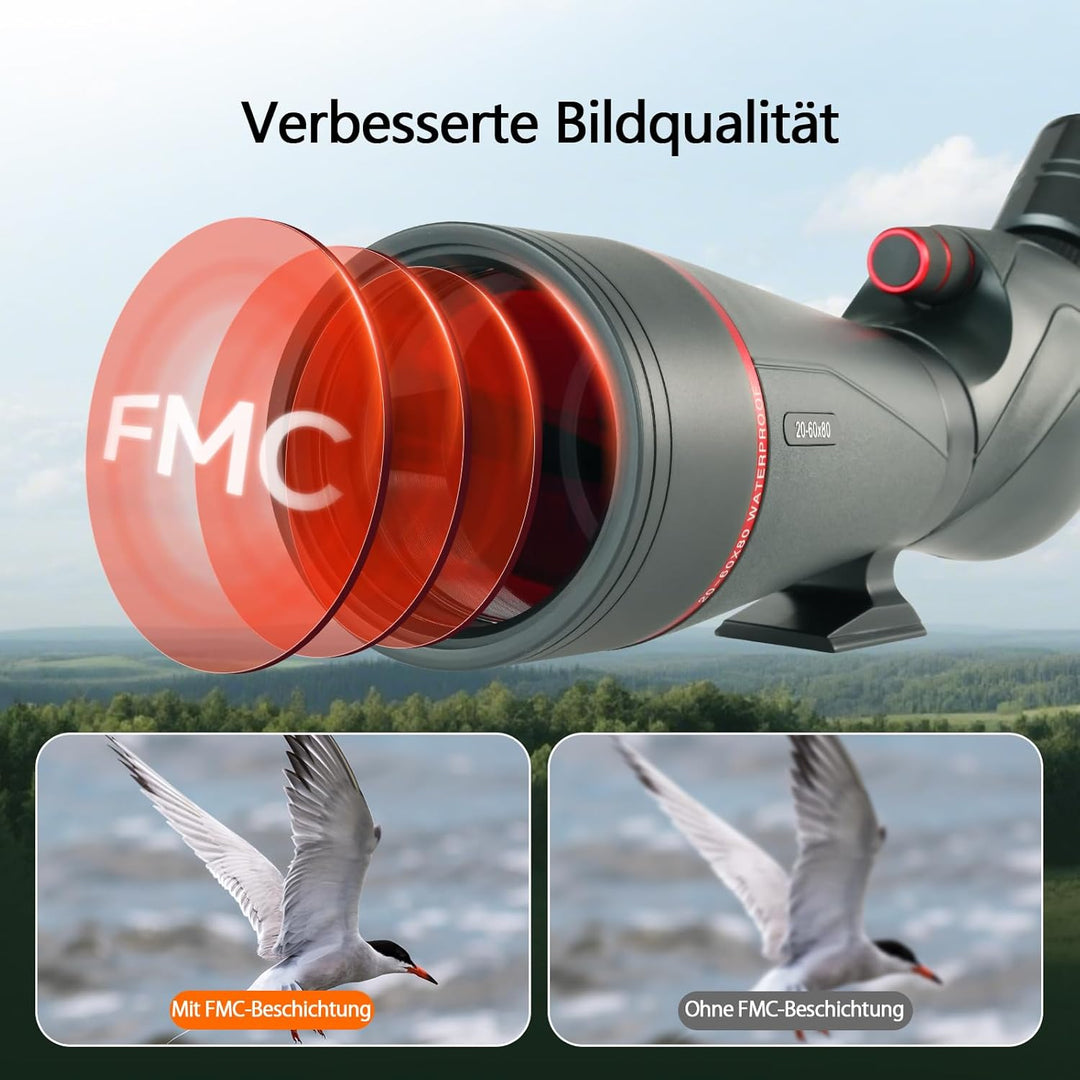Svbony SV406 20–60x80 mm Spektiv mit Telefon Adapter, HD FMC BAK4 mit Dual Focus, 1.25'' Abnehmbares