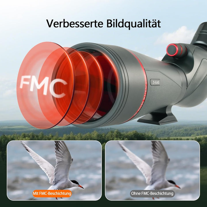 Svbony SV406 20–60x80 mm Spektiv mit Telefon Adapter, HD FMC BAK4 mit Dual Focus, 1.25'' Abnehmbares