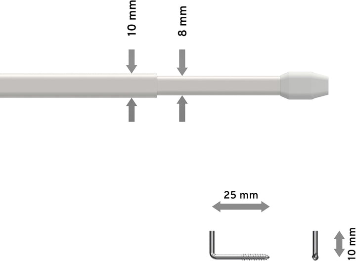 Interdeco Vitragestangen/Scheibenstangen Weiss (8 Stück), ausziehbar 80-140 cm, 80-140 cm