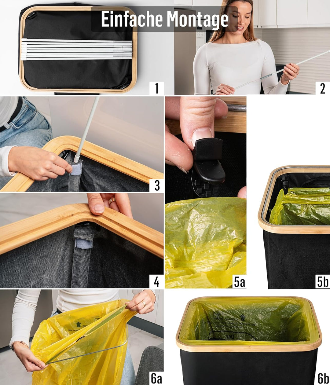 Deco haus® Gelber Sack Ständer mit deckel [90-120L] - Müllsackständer mit Bambusrahmen und fixierend