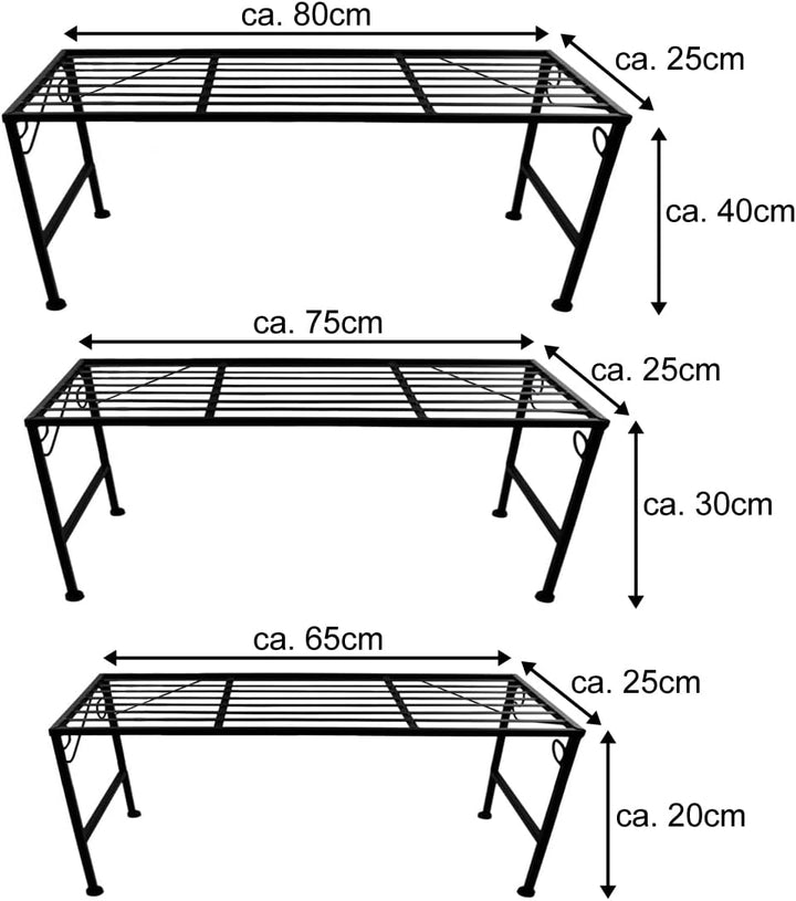 PrimoLiving XL Metall Blumentreppe 3-teilig schwarz - Klappbare 3-stufige Blumenbank Metall-Bank Blu