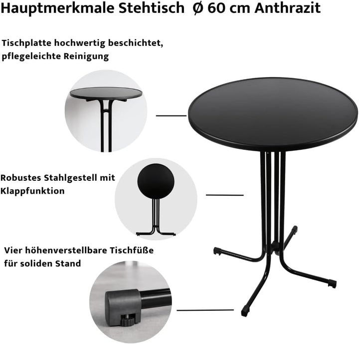 Eigentlich Stehtisch, Tischplatte 60cm Anthrazit, 60cm Anthrazit