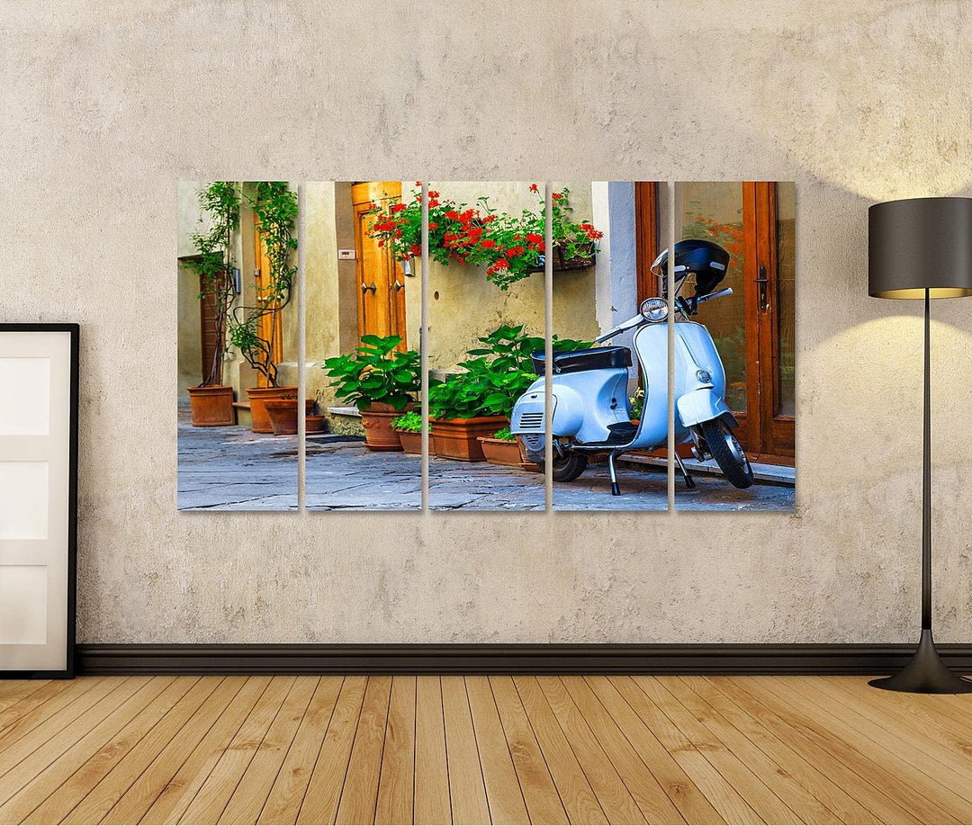 islandburner Bild auf Leinwand Vespa Roller Italienisch Pienza Toskana Bilder Wandbilder Poster Lein