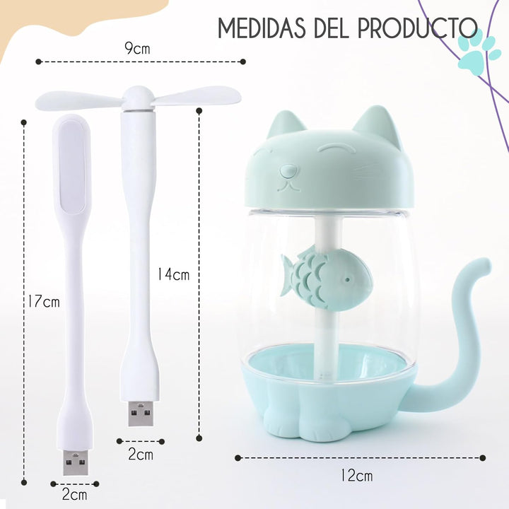 Mini-Luftbefeuchter für Kinder, 350 ml, mit LED-USB-Licht und Mini-Ventilator, leiser kalter Nebel f