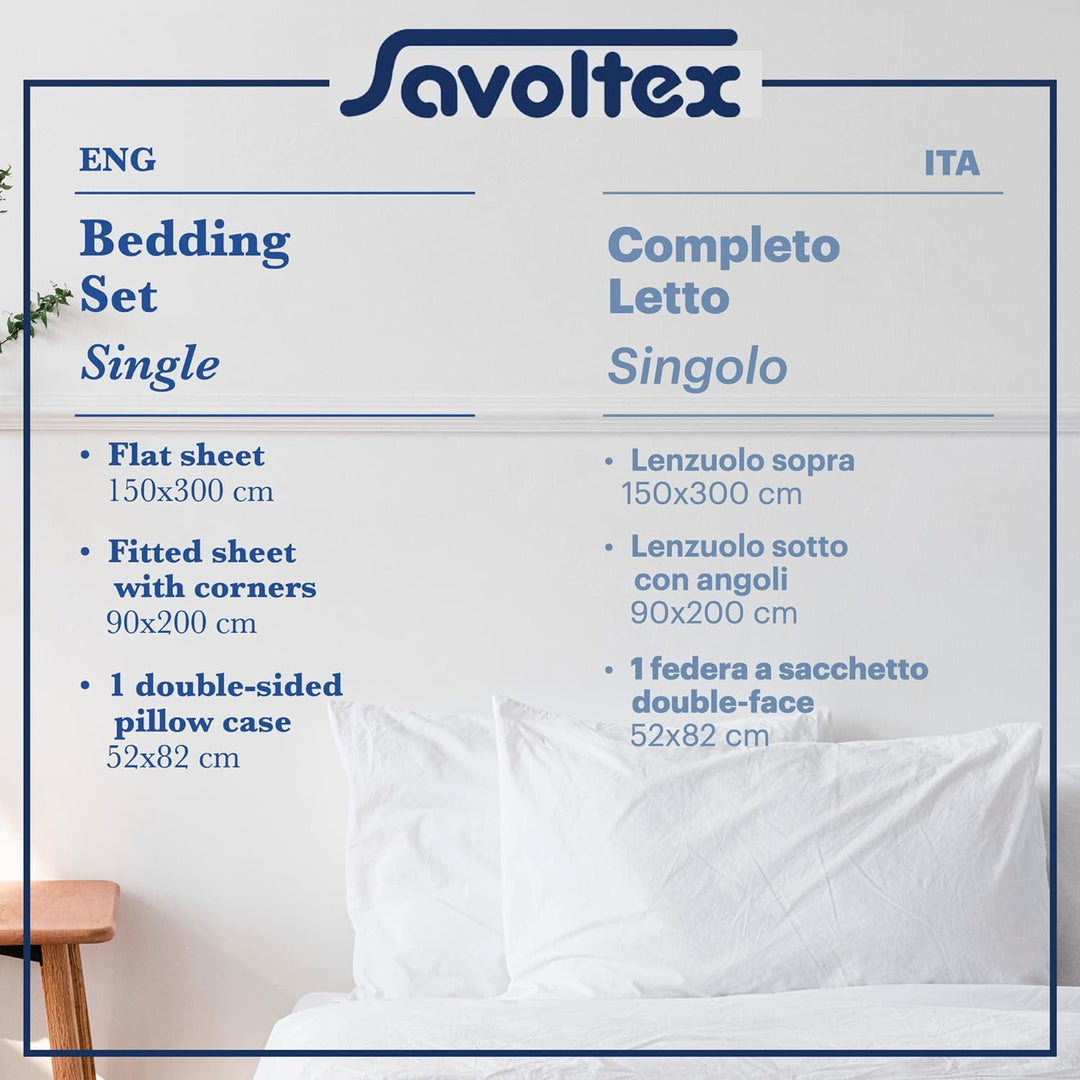 PENSIERI DELICATI Bettwäsche Set Einzelbett 100% Baumwolle, Einzelbett 90x200 Inklusive Bodenblech,