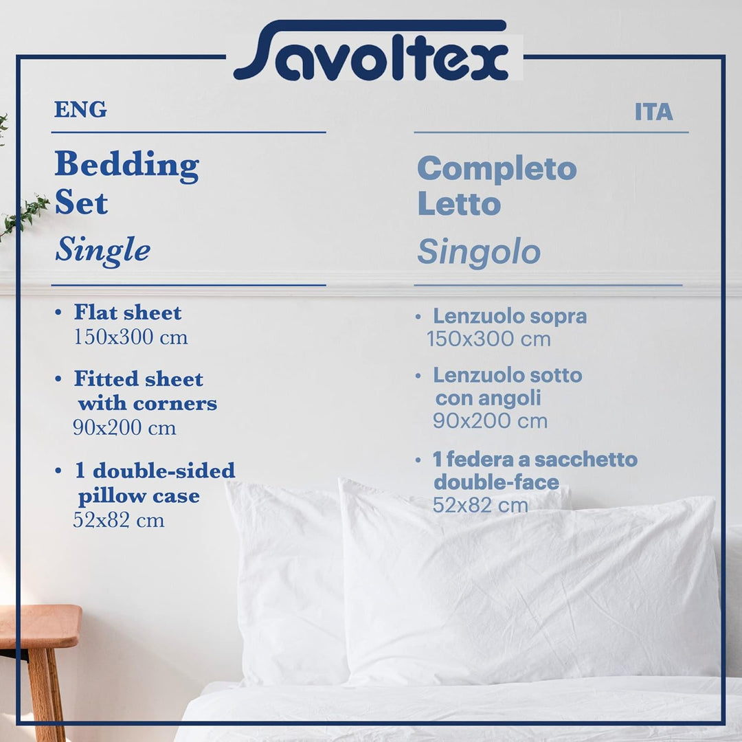 PENSIERI DELICATI Bettwäsche Set Einzelbett 100% Baumwolle, Einzelbett 90x200 Inklusive Bodenblech,