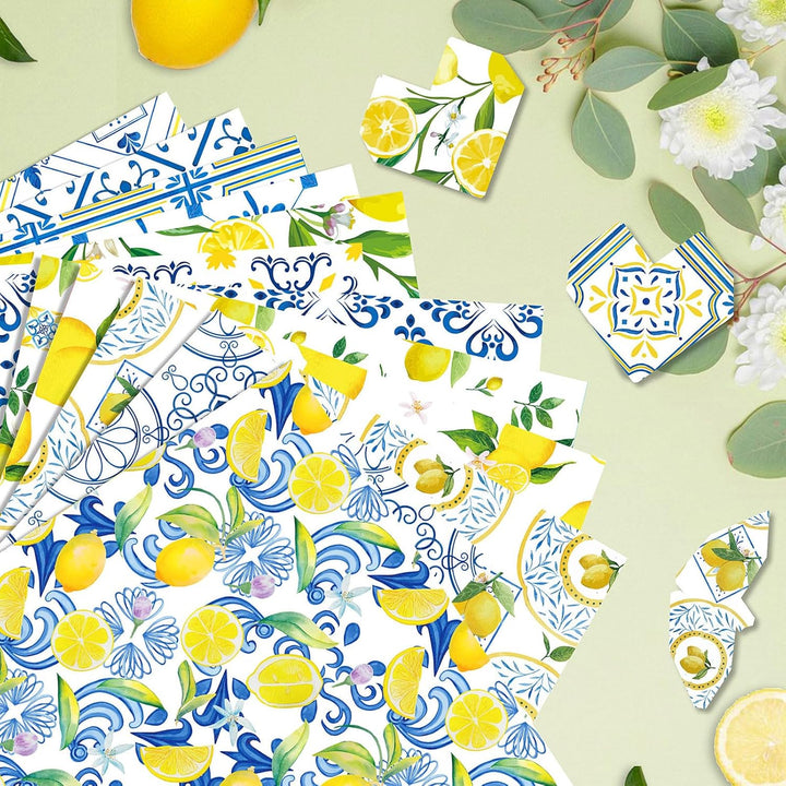 Fruchtmuster Scrapbook Papier, 24 Blatt/12 Designs Doppelseitiges Bastelpapier, Zitronenmuster Dekor