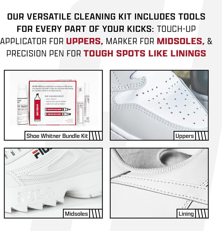 FACTORY LACED Sneaker Reiniger Weiss Set inklusive Weisser Ausbesserungsstift, Premium-Zwischensohle