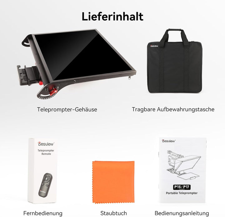 Desview P17 Teleprompter Aluminiumlegierung 17 Zoll, Prompter für iPad/Tablet mit Fernbedienung und