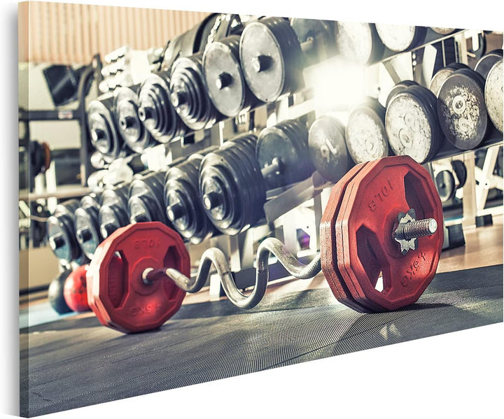 islandburner Bild auf Leinwand Gewichte Fitnessraum Bilder Wandbilder Poster Leinwand 100x57cm, Lein