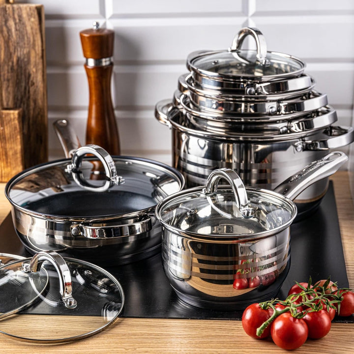 Teilig Edelstahl Kochtopf Set Topfset mit Glasdeckel Topfe Induktion KLAUSBERG 10 TEILIG, 10 TEILIG